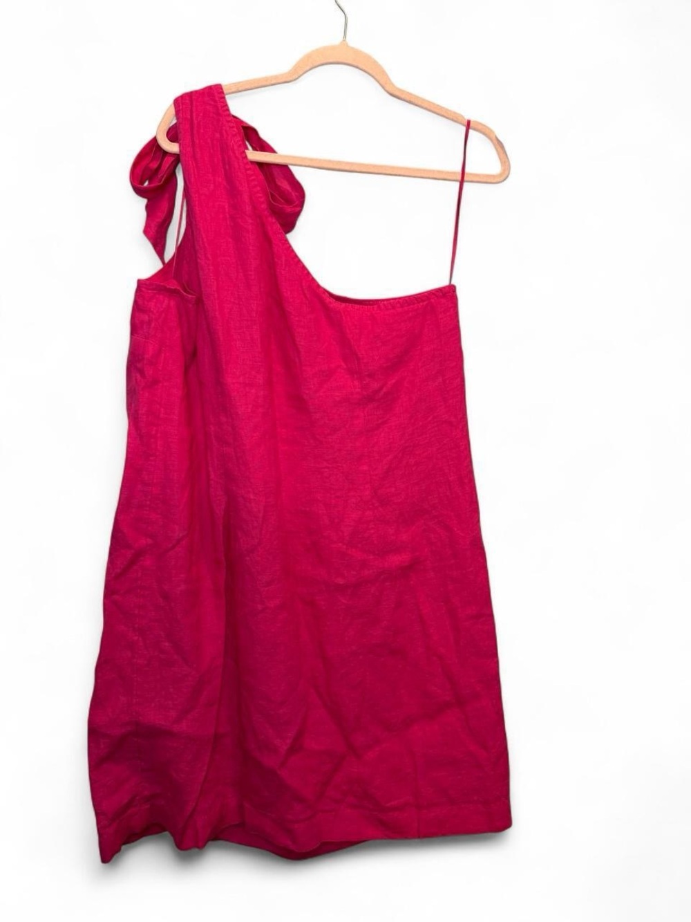 NWT J Crew Pink Fuchsia One Shoulder Linen Shift Dress With Bow Size XL Preppy - Picture 3 of 8